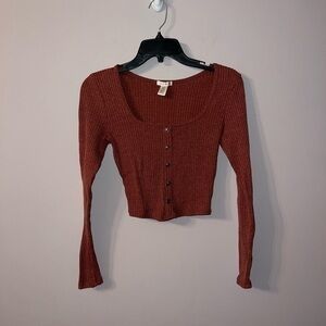Ribbed Long sleeve cropped red colored shirt Bozzolo Small